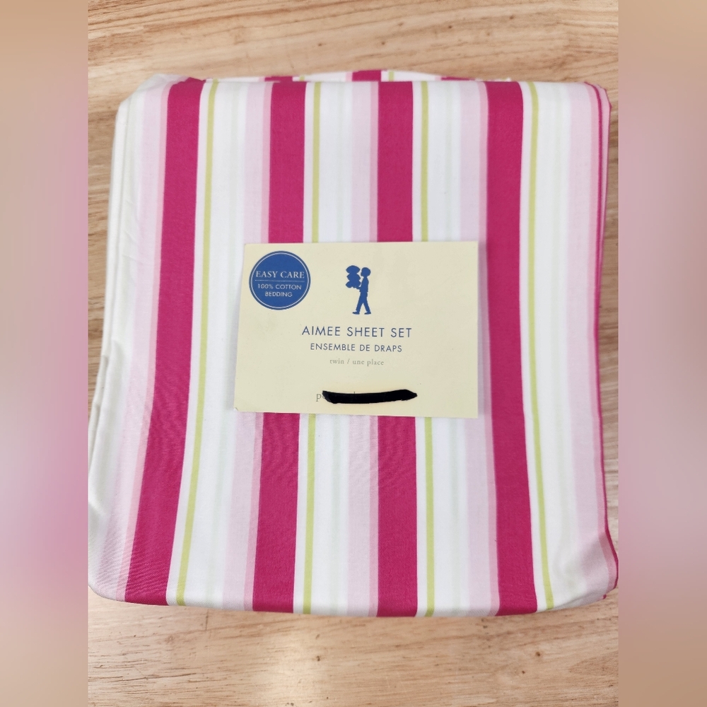 Pottery Barn Kids Striped Aimee Sheet Set in Pink, White, Green